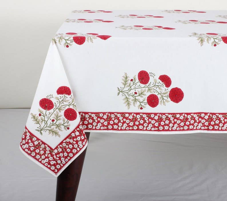 Fallen Red Floral Christmas Tablecloth - 70" x 118"