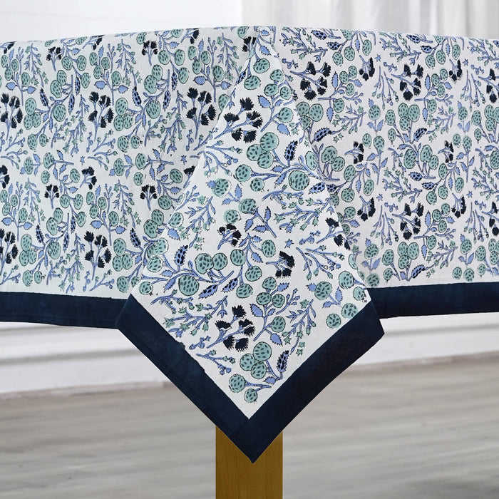 Denim Blue Hand Block Print Cotton Tablecloth