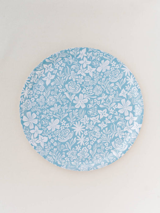 Blue Florals Bent Birch/Melamine Round Serving Tray Platter