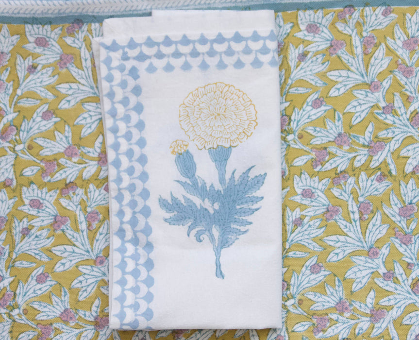 New Splash Blue Block Printed Dinner & Cloth Napkin