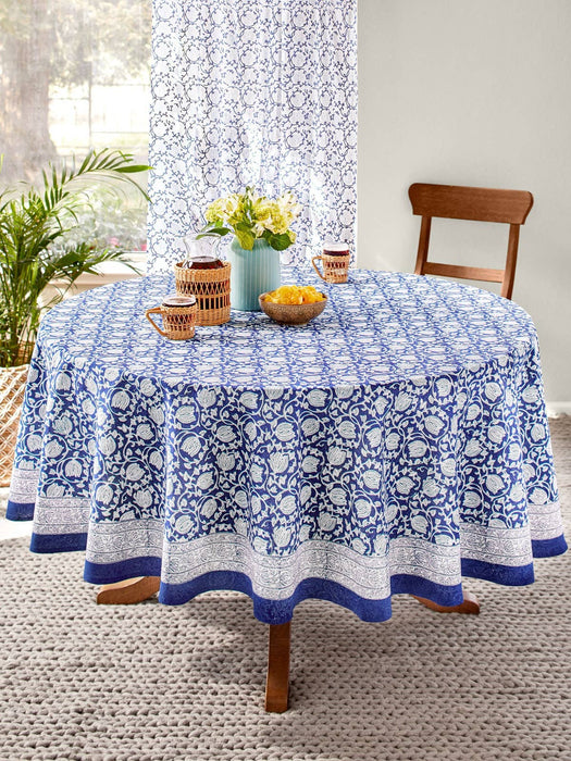 Round Tablecloth Blue Floral Midnight: 70"