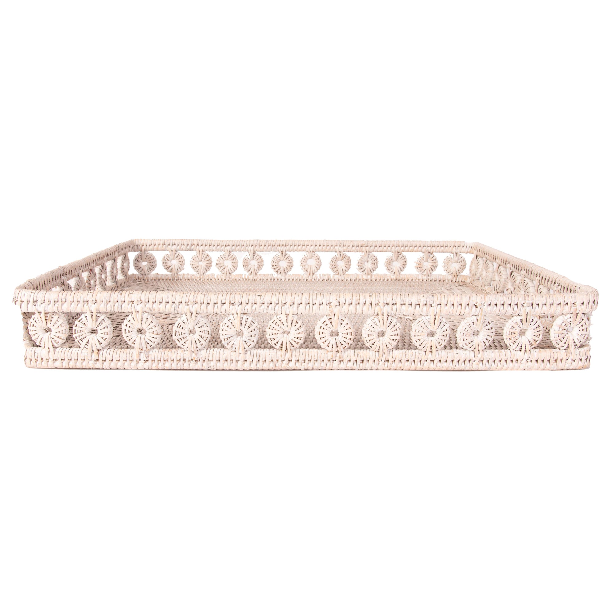 Rattan Inna Design Rectangular Tray – Decorative Serveware: White Wash / 17"