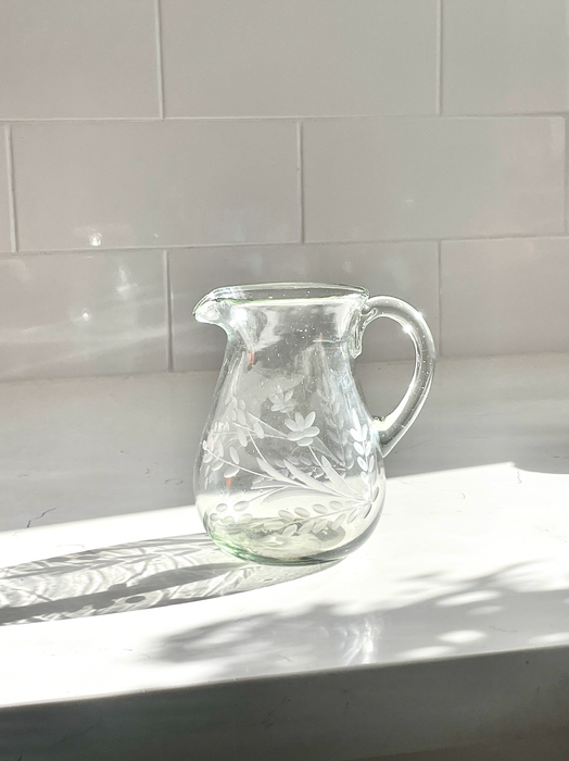 Hand-etched Blown Petite Pitcher