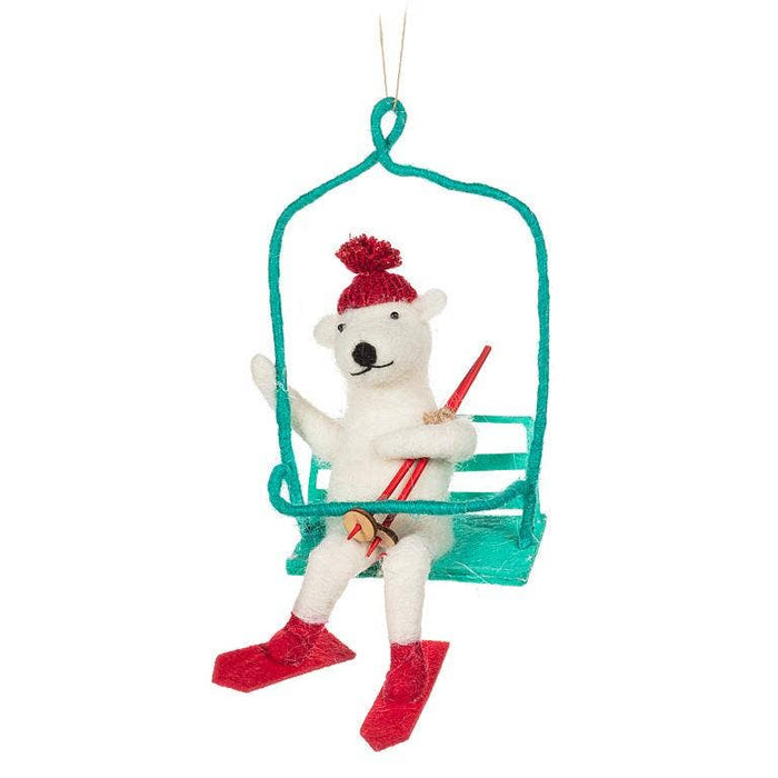 Skiing Bear on Chairlift Ornament - 7"H