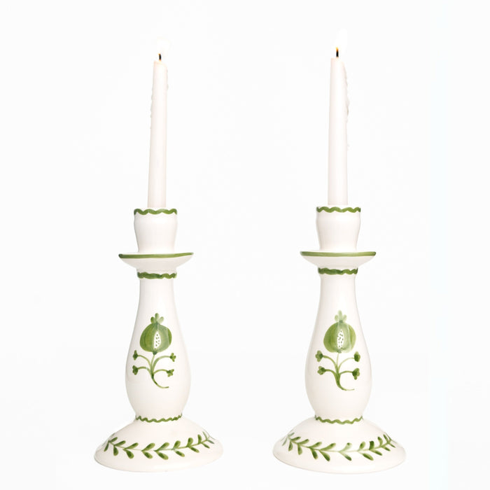 Crest Green Candlestick - Set of 2