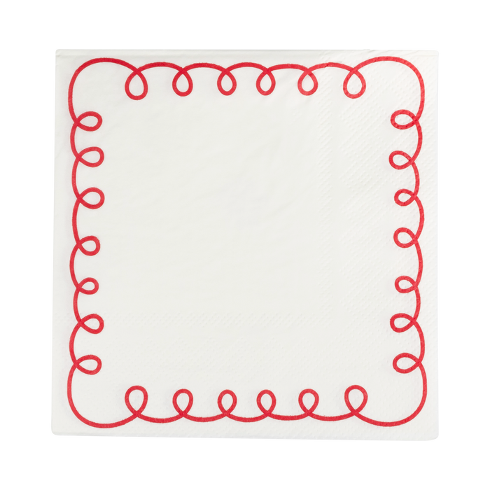 Red and Cream Scallop Border Paper Cocktail Napkin