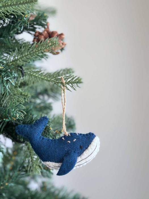 Felted Humpback Whale Ornament - Navy Blue