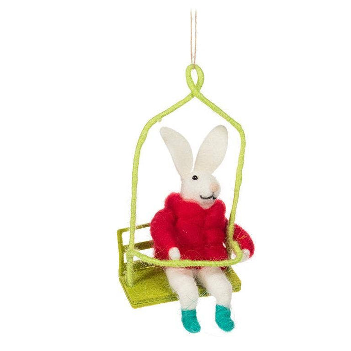 Winter Bunny on Chairlift Ornament-6"H