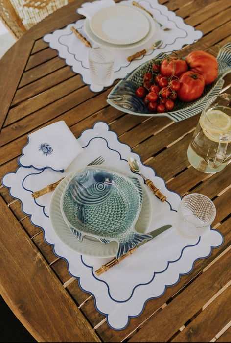 White with Blue Waves Placemats - Set of 4