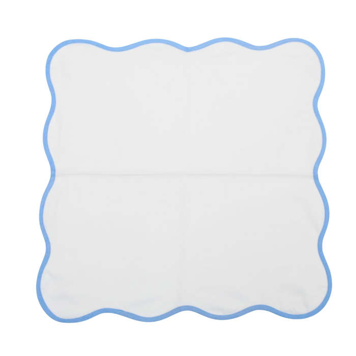 White Cotton Napkins with Blue Piping - Set of 4 Napkins