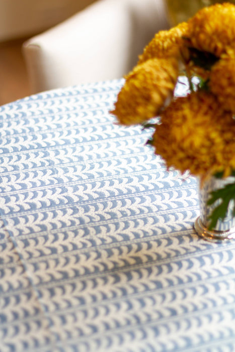 Endless Fleur Tablecloth in Dusty Blue: Rectangular 70" x 120"