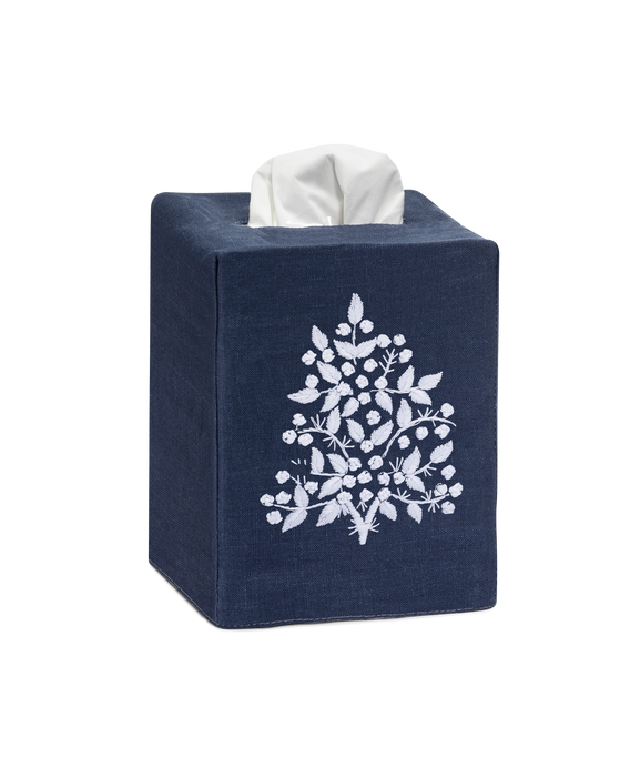 Linen Tissue Box Cover - Navy