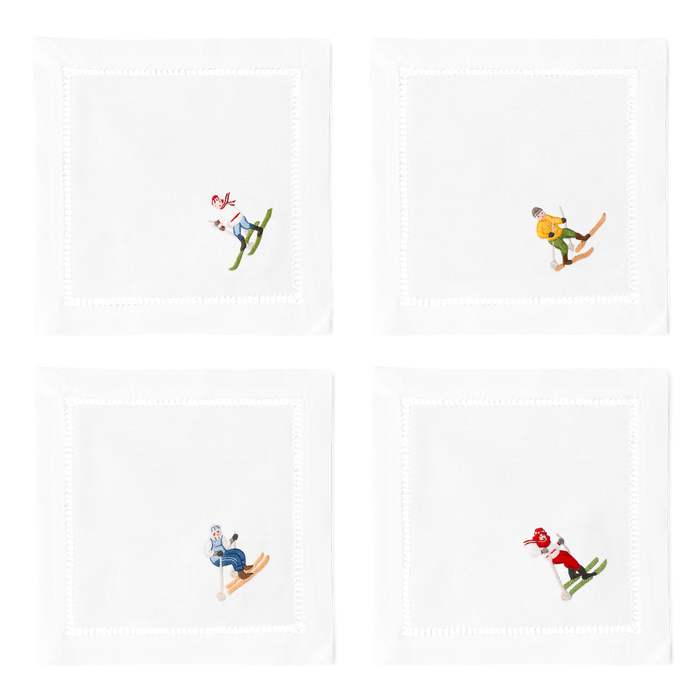 Skiers Cocktail Napkins - Mixed Set of 4