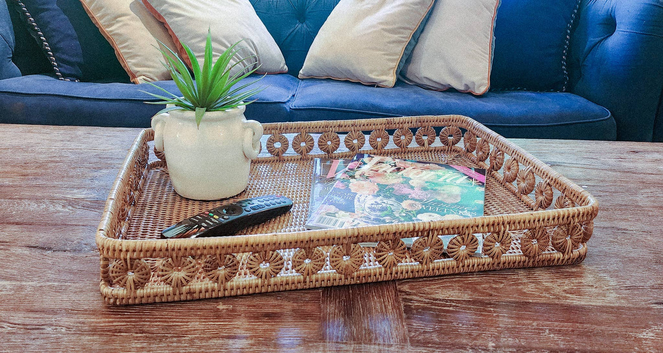Rattan Rectangular Tray - 21"