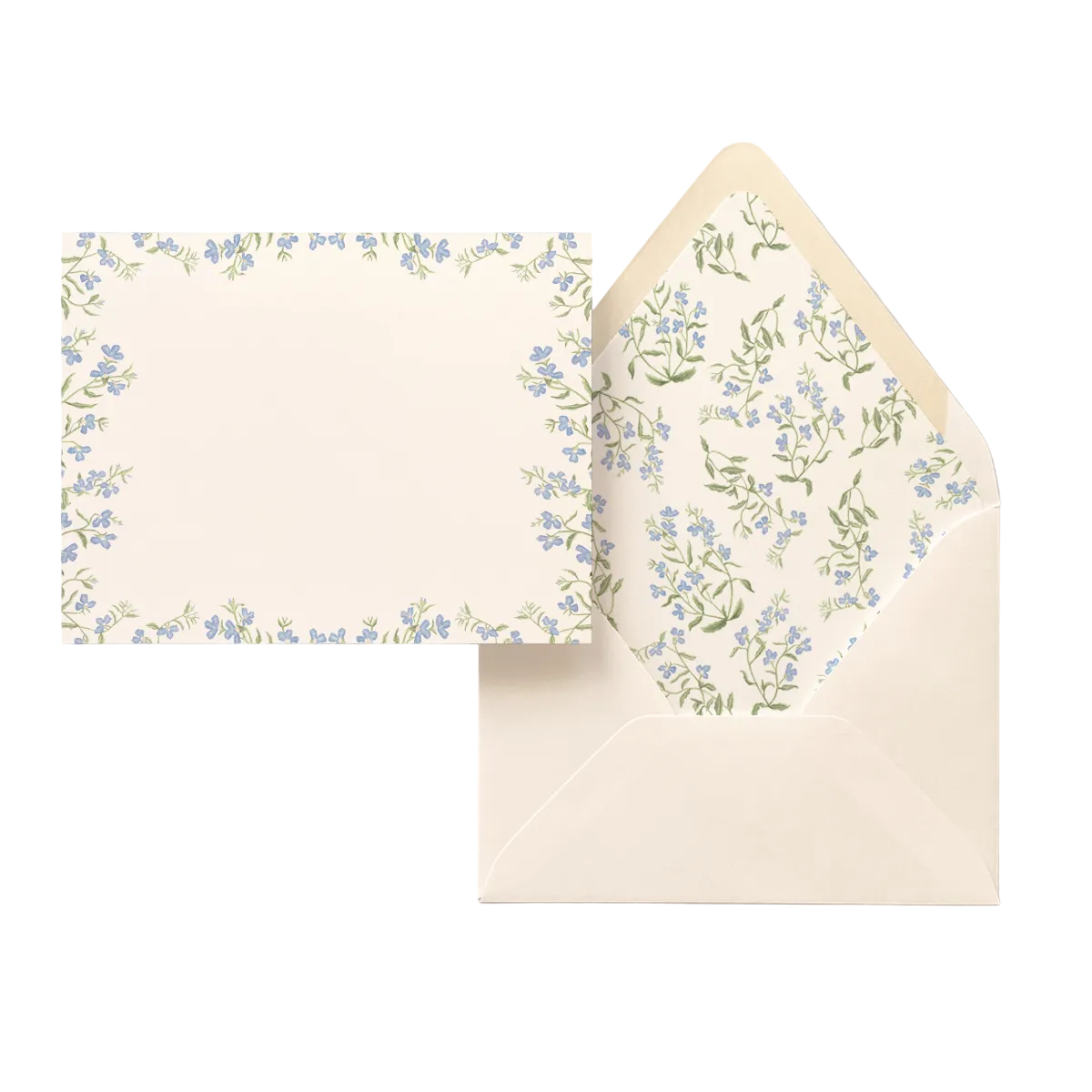 Floral-patterned card and envelope on a light gray background