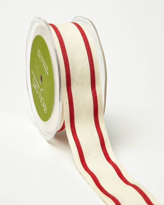 1.5" Woven Cotton Red Double Stripes Ribbon