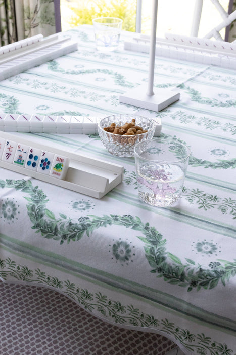 Scalloped Square Table Topper - Boxwood Garden - Sage