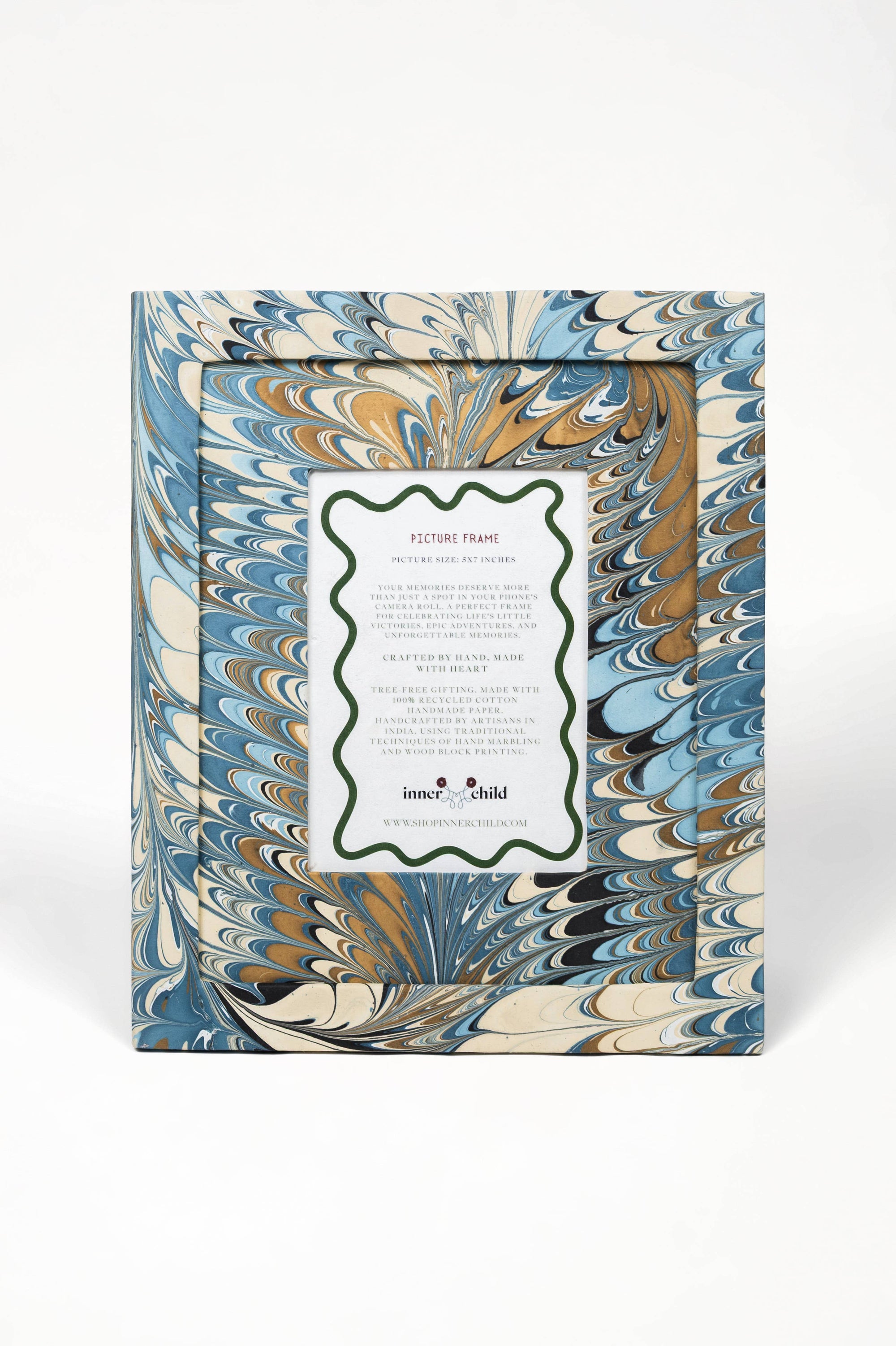 Hand-Marbled Picture Frame in Flatiron Feathers - 5x7