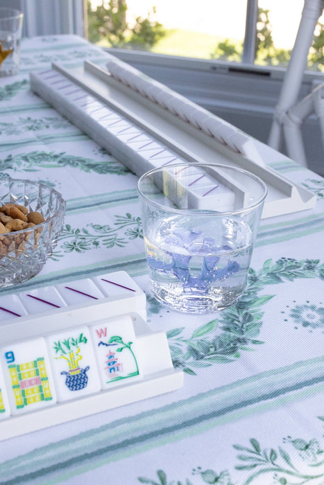 Scalloped Square Table Topper - Boxwood Garden - Sage