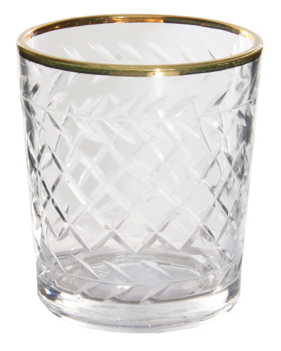 Glass Votive with Leaf and Diagonal Cut - Gold Edge - Small
