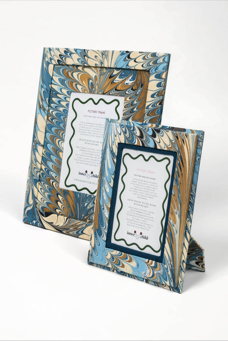 Hand-Marbled Picture Frame in Flatiron Feathers - 5x7