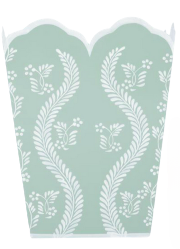 Scalloped Floral Wastepaper Basket - Celadon Green