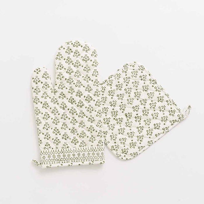 Phlox Green Oven Mitt Set