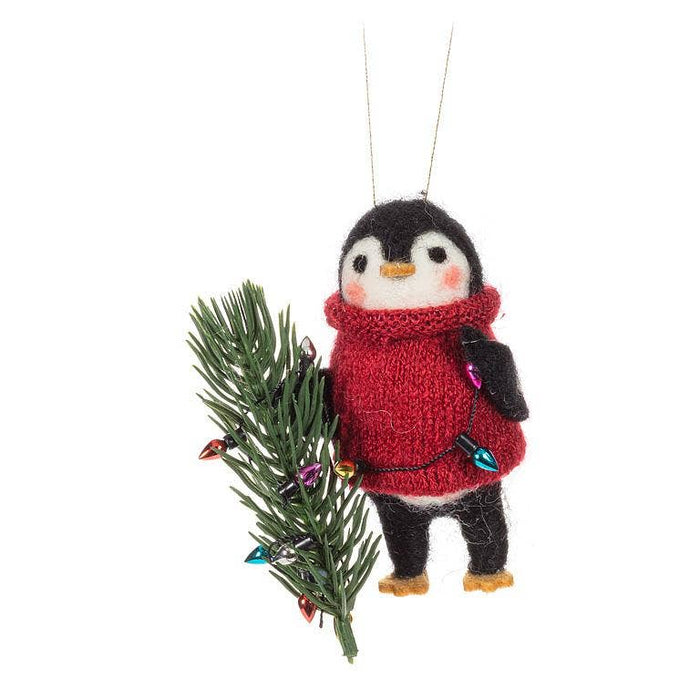 Penguin in Sweater with Tree & Lights Ornament