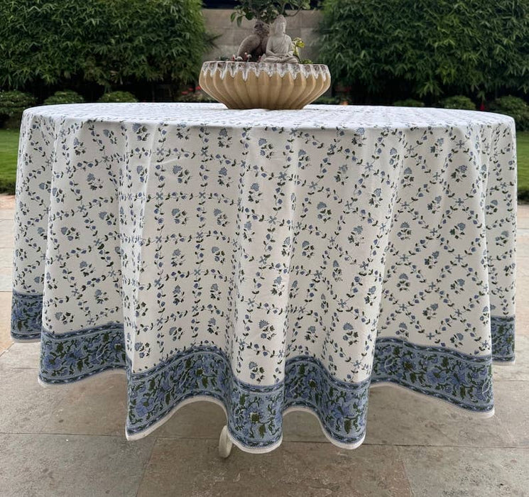 Pigeon Blue Hand Block Print Tablecloth