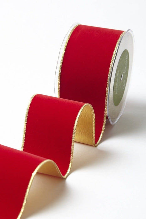 2.5" Red Velvet Reversible Gold Wired Ribbon