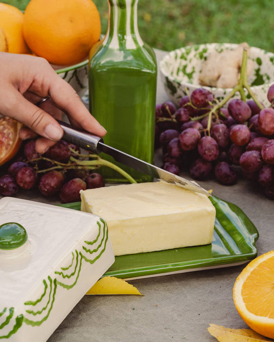 Green & White Butter Dish
