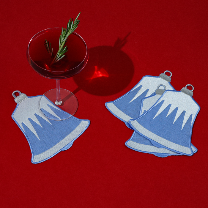Vintage Bell Ornament Linen Cocktail Napkins