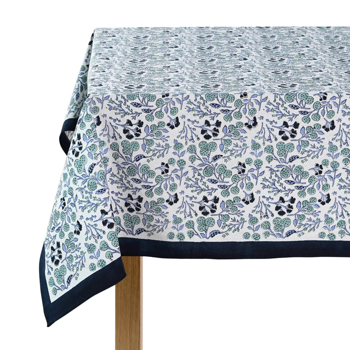 Denim Blue Hand Block Print Cotton Tablecloth