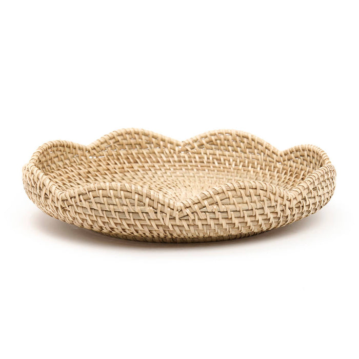 Round Rattan Scalloped Tray, 13"