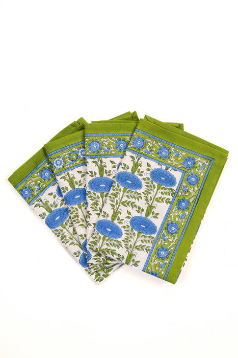 Blue Araminta Blockprint Napkins, Set of 4