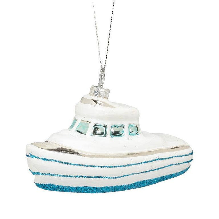 Striped Boat Ornament-Blue & White