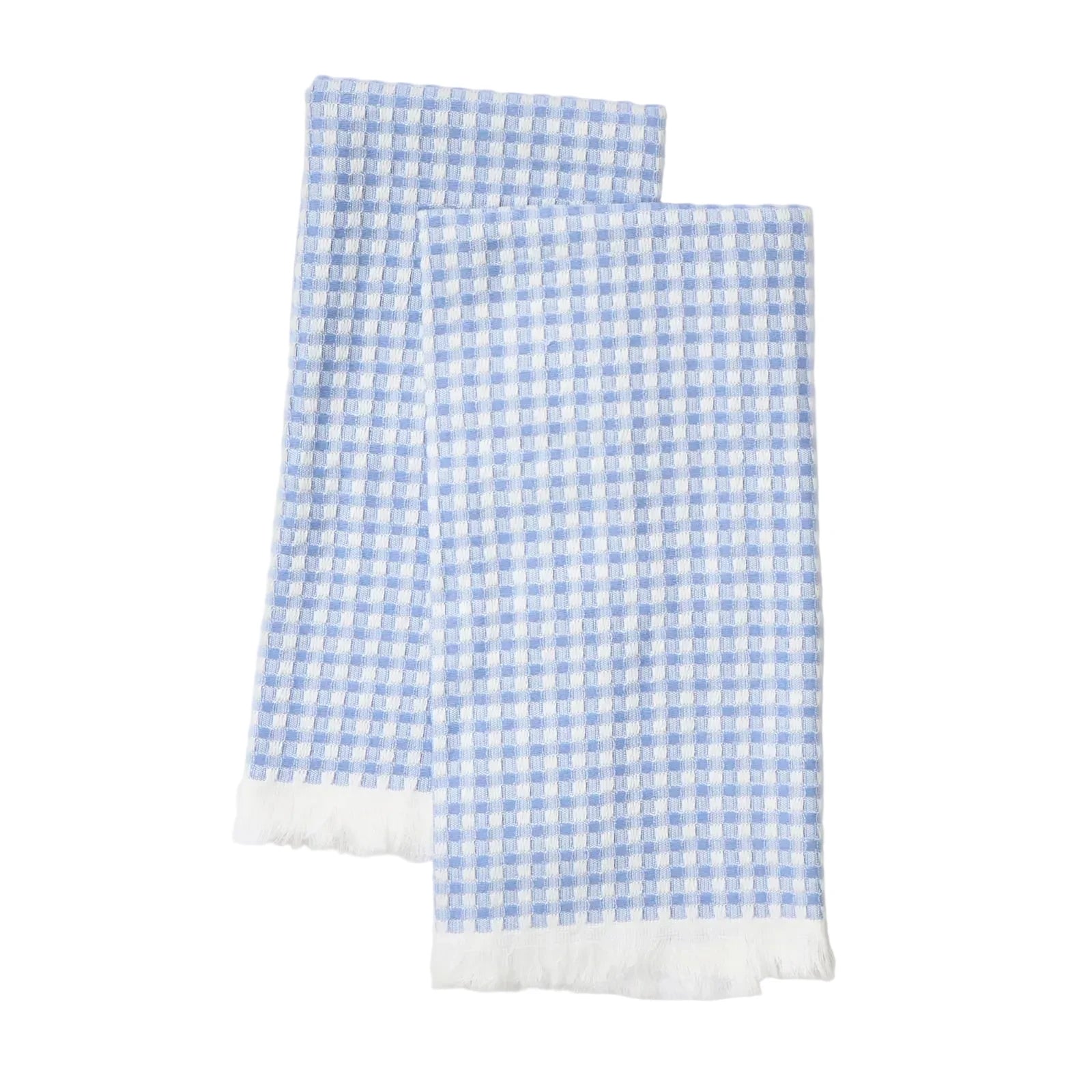 Set of 2 Blue dish towels with white fringe