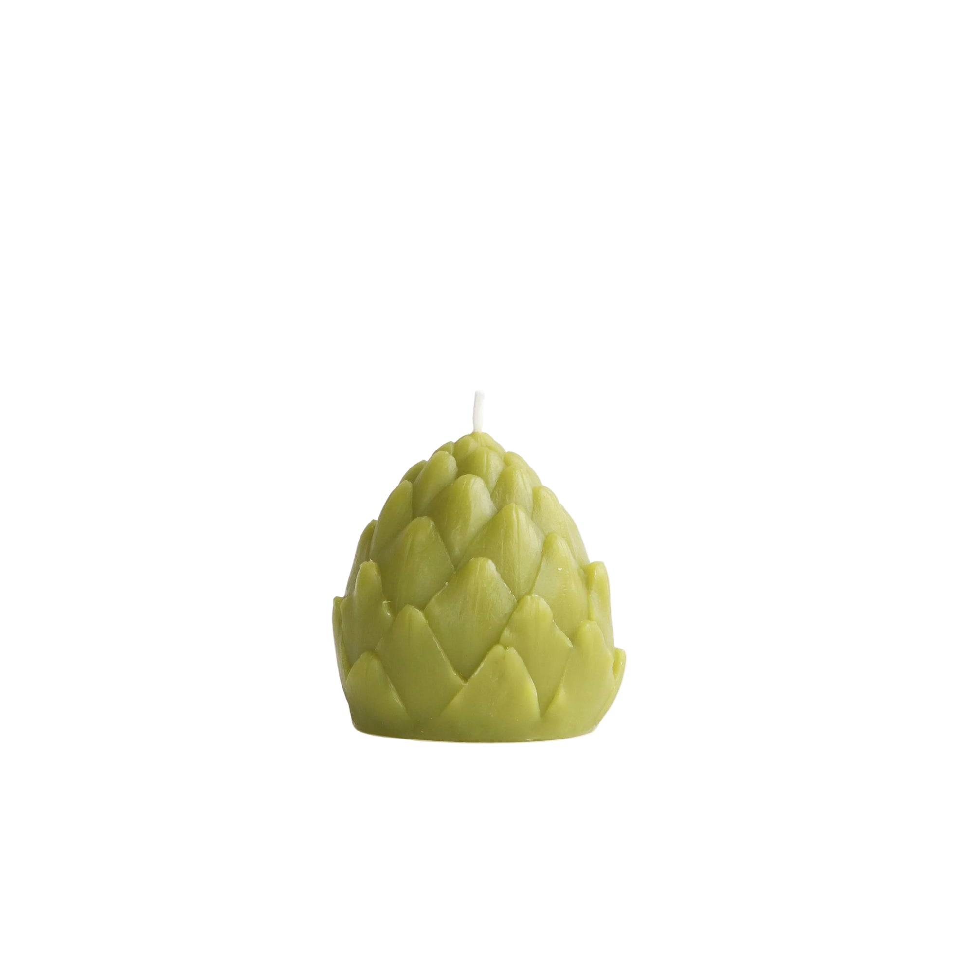 Artichoke-shaped candle on a white background