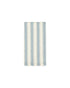 Rectangular rug with blue and white striped pattern on a light gray background