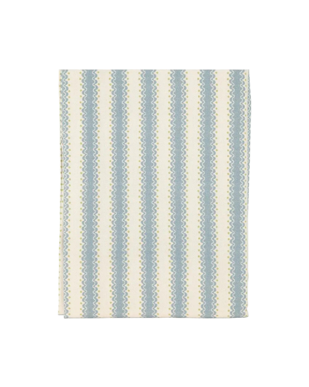 Striped rug with blue and beige pattern on a light gray background