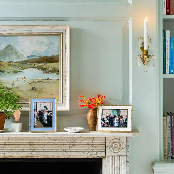 Pale Denim & Gold Bamboo Enamel Photo Frame