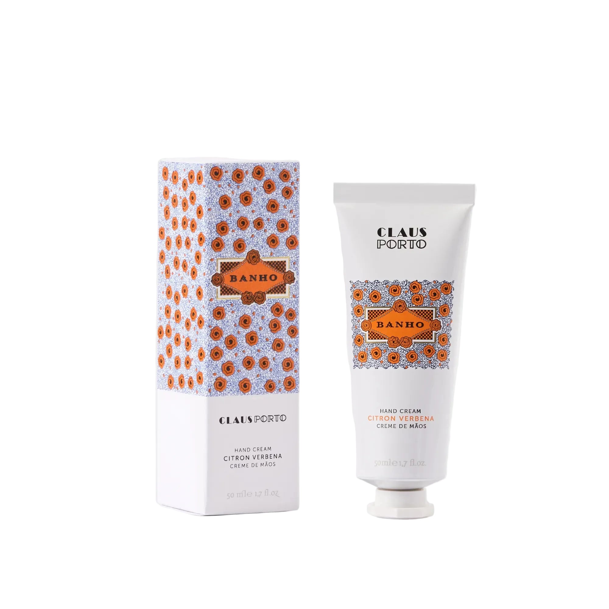 Claus Porto Banno hand cream and packaging on a white background