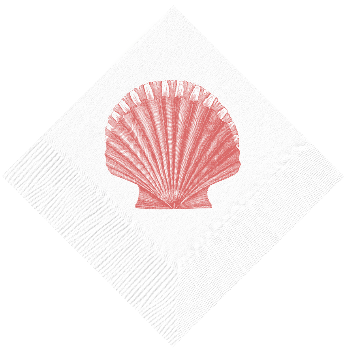 Beverage napkin with pink scallop on white background 