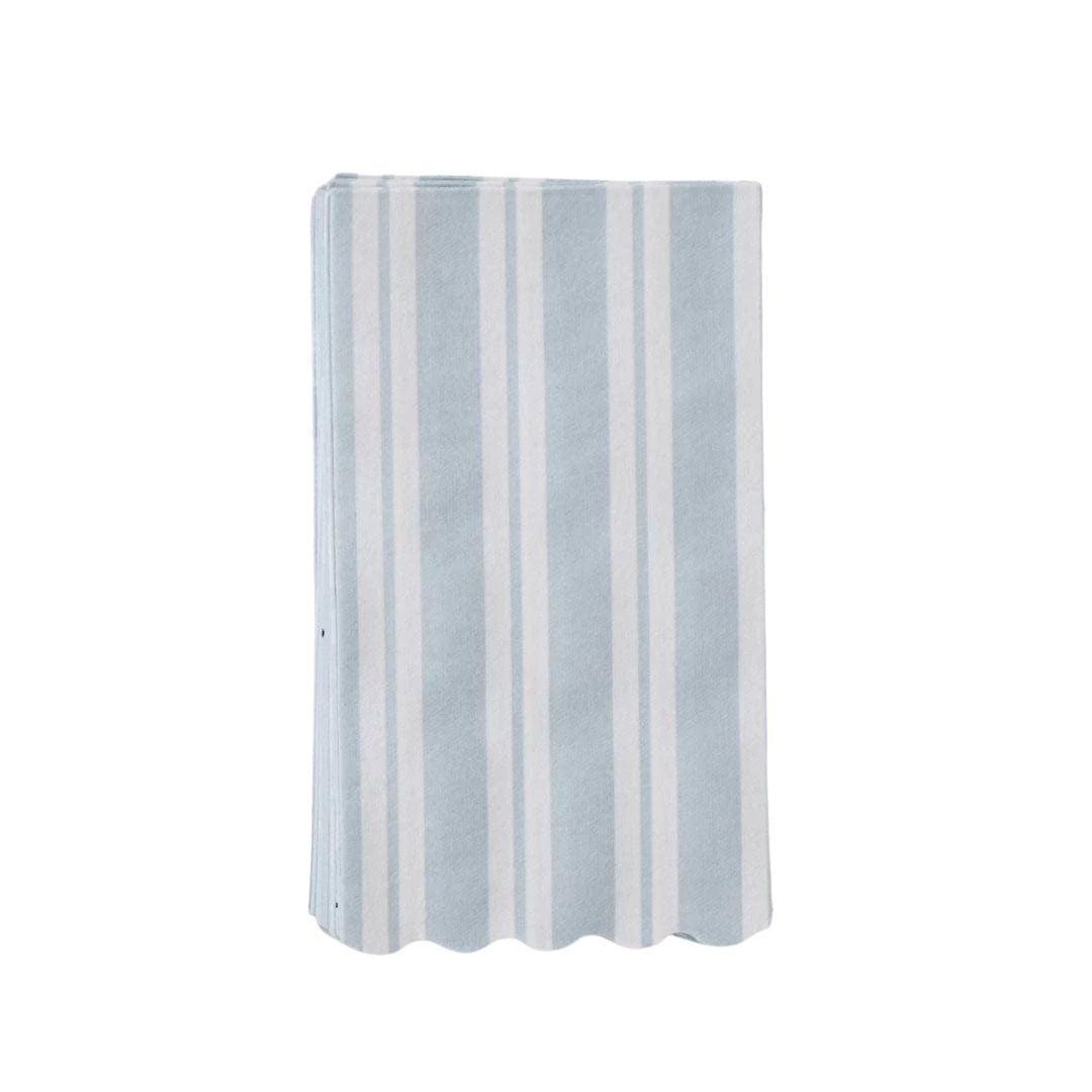 Paper guest towel with blue and white stripe on white background