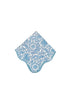 Blue and white patterned fabric on a white background