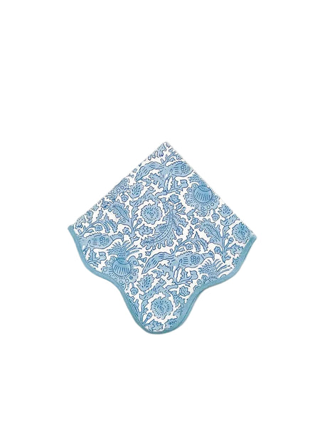 Blue and white patterned fabric on a white background