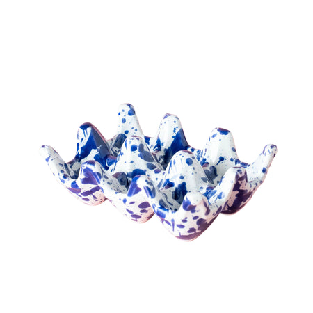 Speckled blue and white ceramic egg holder 