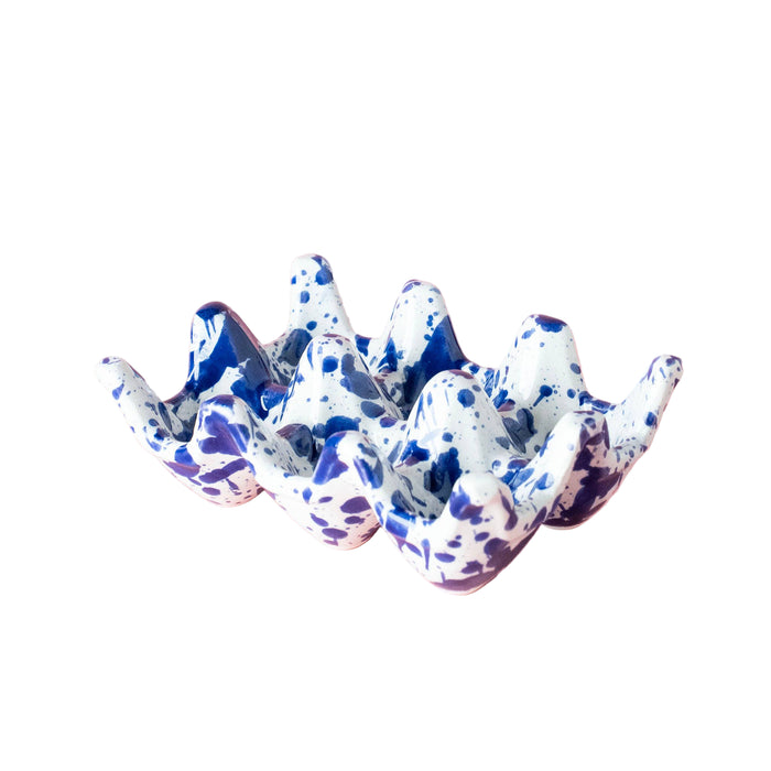 Speckled blue and white ceramic egg holder 