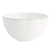 Two white ceramic bowls with gold rims on a white background