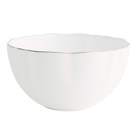 Two white ceramic bowls with gold rims on a white background